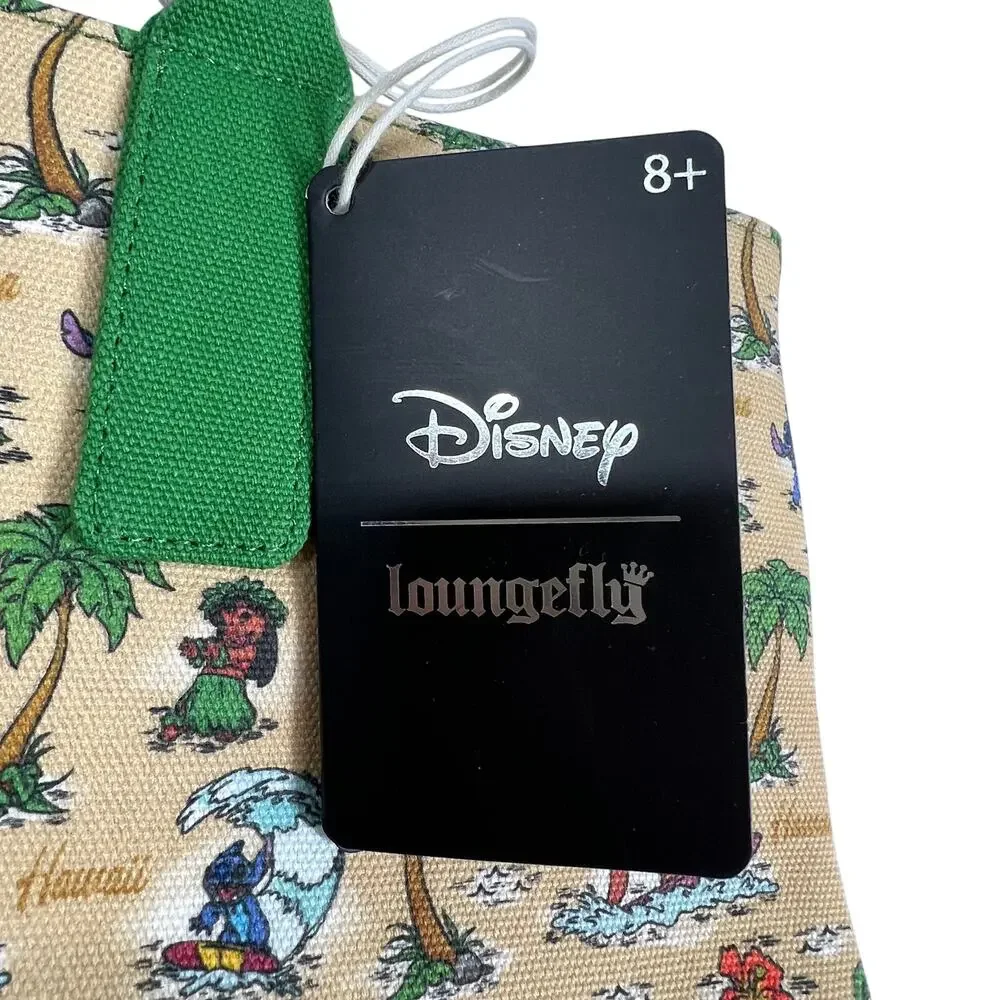LOUNGEFLY Disney Lilo Stitch Canvas Tote Bag Aloha Map Bamboo Handle Green NWT